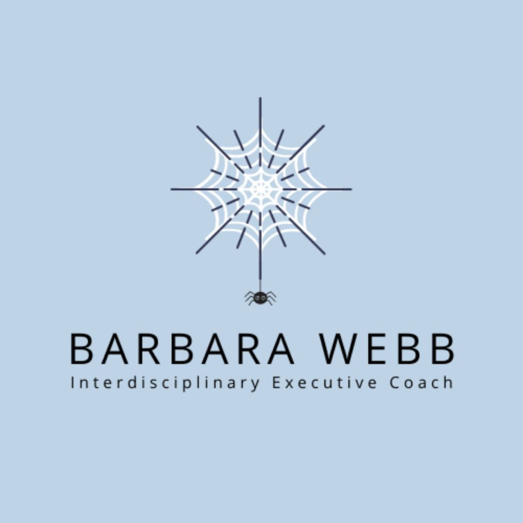 Logo of a spider dangling from a web. Barbara Webb Interdisciplinary Executive Coach